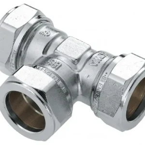 Populair Bonfix messing T-stuk 3 x knel 90° vernikkeld