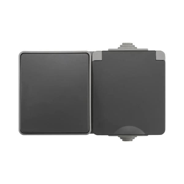 Premium Opbouw Combinatie Wandcontactdoos / Wisselschakelaar IP55 Grijs