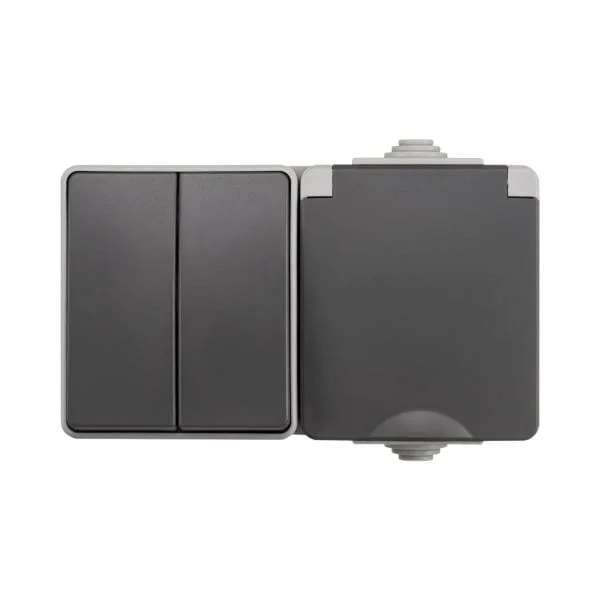 Opbouw Combinatie Wandcontactdoos / Serieschakelaar IP55 Grijs Nu Kopen
