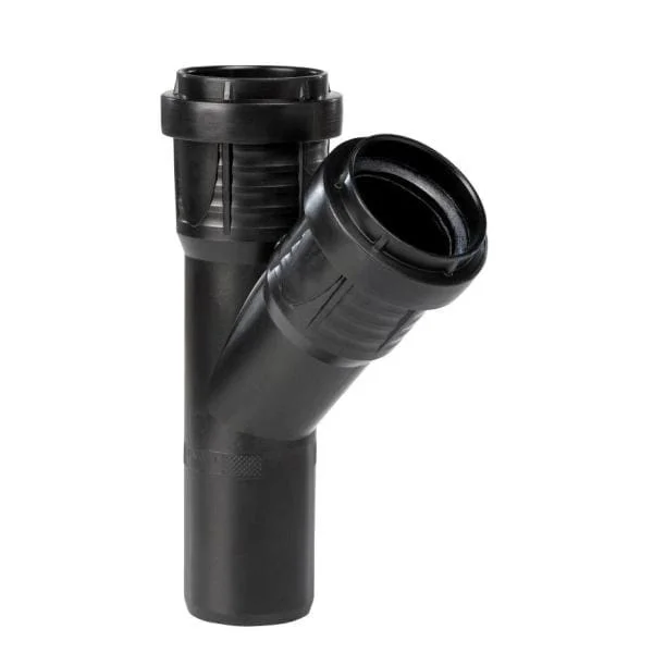 PP T-stuk 45° zwart 50 mm. 2 x manchet 1 x spie Lage Prijs