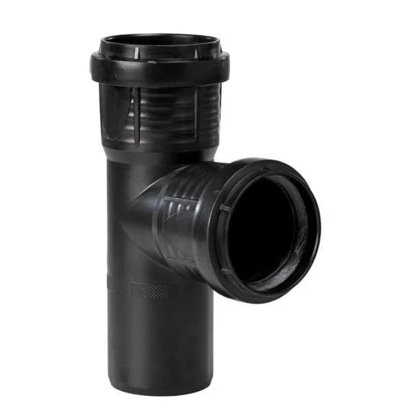 Dagaanbieding PP T-stuk 88,5° zwart 50mm. 2 x manchet 1 x spie
