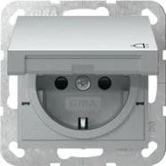 Aanbieding Gira 441426 Systeem 55 Wandcontactdoos met randaarde 16A 250V met klapdeksel en verhoogde aanraakbeveiliging (Safety Plus) Kleur aluminium