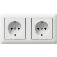 Superprijs Gira 479303 Wandcontactdoos met randaarde 2-voudig 16A 250V Voorbedraad Compleet met afdekraam Standard 55 Zuiver wit glanzend