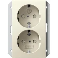 Beperkt Aanbod Gira 273501 Systeem 55 Dubbele wandcontactdoos met randaarde 16A 250V met verhoogde aanraakbeveiliging (Safety Plus) voor inbouwdoos 1,5 voudig Crème wit glanzend