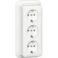 Bestel Nu Gira 478911 Opbouw Drievoudige wandcontactdoos met randaarde 16 A 250 V~ met montageplaat en adapter K/P25 Zuiver wit