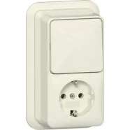 Superprijs Gira 417610 Opbouw Combinatie wipschakelaar (10A) /wandcontactdoos met randaarde 16 A 250 V verticaal met montageplaat en adapter K/P25 Universele uit-wisselschakelaar Crème wit