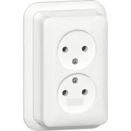 Veilige Betaling Gira 479111 Opbouw Dubbele wandcontactdoos zonder randaarde 2-polig 16 A 250 V~ met montageplaat en adapter K/P25 Zuiver wit