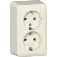 Veilige Betaling Gira 478012 Opbouw Dubbele wandcontactdoos met randaarde 16 A 250 V met interne montageplaat Crème wit