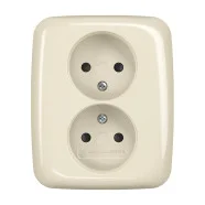 Weekendaanbieding Busch Jaeger 202 UJRB-212 Busch-Duro 2000 Dubbele wandcontactdoos zonder randaarde met verhoogde aanraakbeveiliging Crème-wit (voor enkele inbouwdoos)