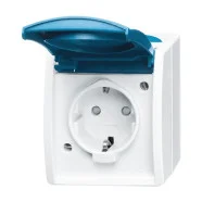 Busch-Jaeger 20 EBW-53 Wandcontactdoos met randaarde Verhoogde aanraakbeveiliging en klapdeksel Grijs/blauwgroen Actieprijs