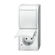 Uitverkoop Busch-Jaeger 2601/6/20 EW-54 combinatie wandcontactdoos met randaarde en wisselschakelaar Alpinwit