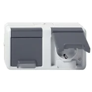 Weekendaanbieding Gira 478130 Tweevoudige wandcontactdoos met randaarde 16A 250V horizontaal, met klapdeksel (onderstuk en bovenstuk) voorbedraad Grijs