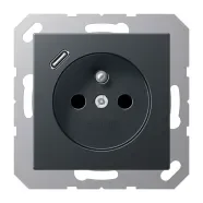 Beperkte Voorraad Jung A 1520 F-18 C ANM Wandcontactdoos Frans/Belgisch systeem en USB-laadcontactdoos type C Antraciet mat (België)