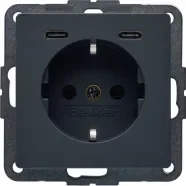 Berker 48156086 Q.1/Q.3/Q.7 Wandcontactdoos met randaarde en steekklemen en 2x USB C Antraciet soft finish Express Levering