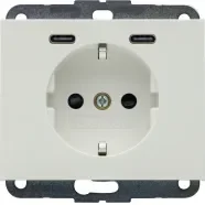 Berker 48157009 K.1 Wandcontactdoos met randaarde en steekklemen en 2x USB C Polarwit glanzend Flitsaanbieding