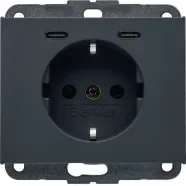 Berker 48157006 K.1 Wandcontactdoos met randaarde en steekklemen en 2x USB C Antraciet Tijdelijk Beschikbaar