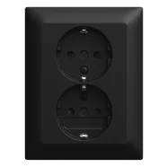 Busch Jaeger 202 EUJRB-915 Busch-balance Dubbele wandcontactdoos met randaarde Voor enkele inbouwdoos Safety+ Zwart mat Nieuw