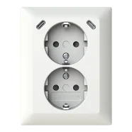 Busch-Jaeger 202EUJRB2USBC-914 Busch-balance SI Dubbele wandcontactdoos met randaarde USB Safety+ met USB C/C Voor enkele inbouwdoos Alpinwit Favoriet