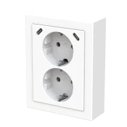 Busch-Jaeger 202EAPJB2USBC-84 Platform 63 Dubbele wandcontactdoos met randaarde USB Safety+ met USB C/C Hoekmontage Studiowit Favoriet