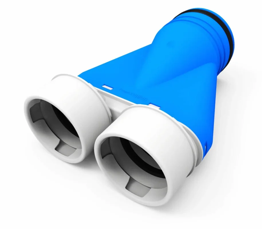 Vent-Axia Uniflexplus ventilatie ventielcollector 2x Ø90 mm met tuit Ø125 mm Direct Verzonden