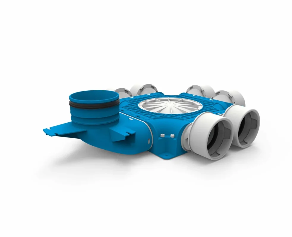 Vent-Axia Uniflexplus ventilatie samengestelde verdeler 6x Ø90mm met verticale tuit Ø125mm Weekendaanbieding