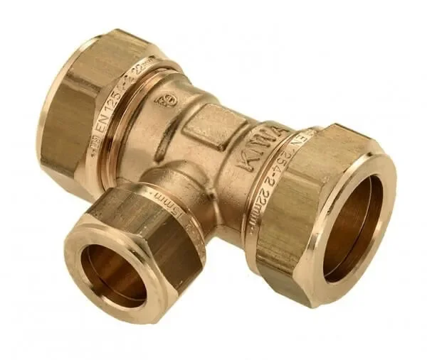 Veilige Betaling Bonfix messing verloop-T-stuk 90 graden 3x knel 22 x 15 x 22 mm