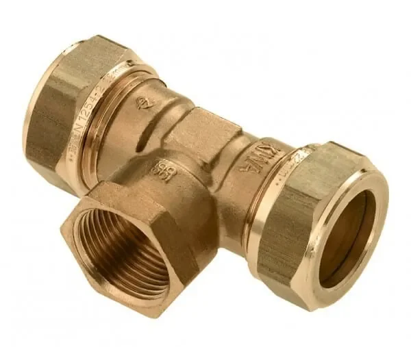 Rechtstreeks Van De Fabrikant Bonfix messing schroef-T-stuk 90 graden 2x knel x binnendraad 15 x 1/2 inch