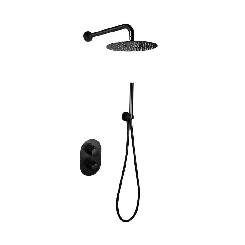 Saniful Doucheset inbouw met box thermostaat en muurbevestiging douchekop 25cm rond Mat Zwart Express Levering