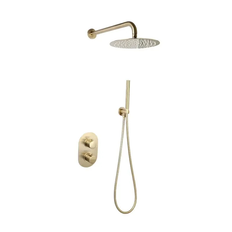 Saniful Doucheset inbouw met box thermostaat en muurbevestiging douchekop 25cm rond Goud Geborsteld Premium