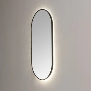 Saniful Ovale badkamerspiegel mat zwart met led verlichting in 3 kleuren instelbaar & dimbaar Snelle Levering