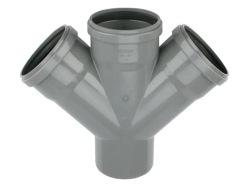 PVC Manchet Dubbel T-Stuk 45° grijs 110 SN4 M/S Gratis Retour