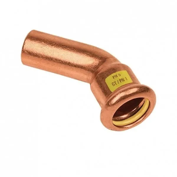 Gecertificeerd BONFIX M-press roodkoper gas insteekbocht 45 graden 15 mm x 15 mm
