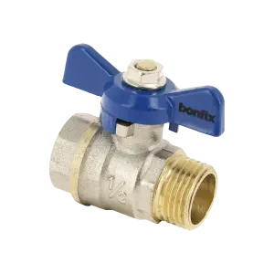 BONFIX Kogelkraan 1/2″ bi. x 1/2″ bu. blauwe vlindergr. PN25 Gecertificeerd