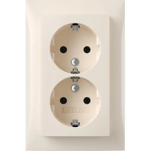 Berker 47748982 dubbele wandcontactdoos randaarde creme glanzend Aanbieding