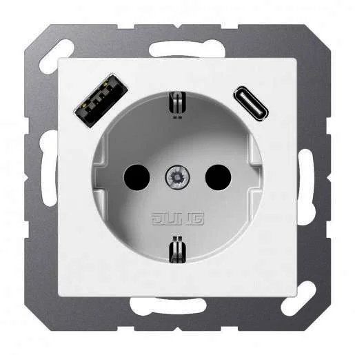 Merkproduct Jung A1520-15CAWW Wandcontactdoos en USB-laadcontactdoos kinderveilig type C/A Alpine Wit