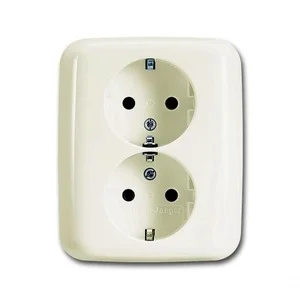 Hete Deal Busch-Jaeger 202-EUJR-214-503 dubbele wandcontactdoos randaarde Reflex-Si alpin wit