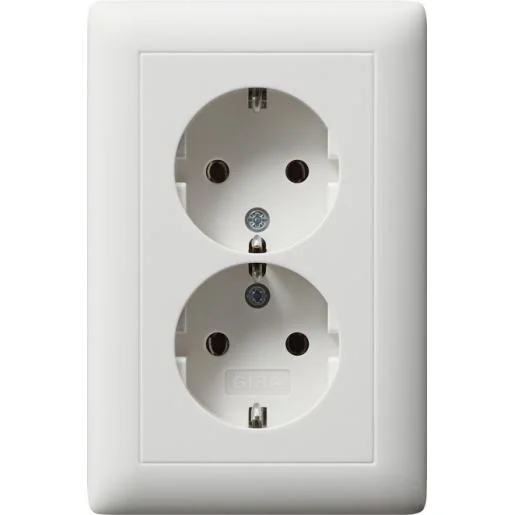 Merkproduct Gira 078204 2-voudige wandcontactdoos zuiverwit mat standaard 55 voor anderhalve inbouwdoos