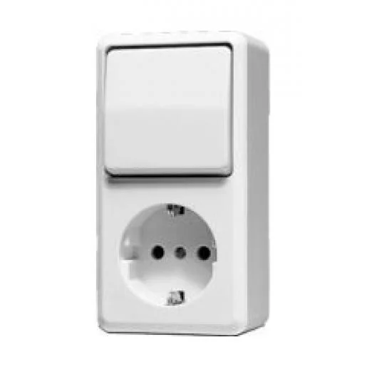 Jung 676AWW combinatie met randaarde opbouw alpin wit 230V 16A Fabrieksprijs
