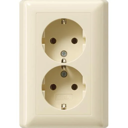 Koop Vandaag Gira 078801 dubbele wandcontactdoos randaarde creme glanzend
