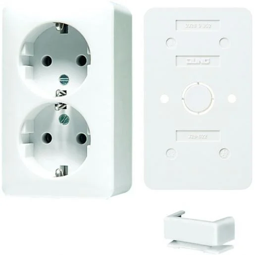 Jung B6020AWW dubbele wandcontactdoos incl. montageplaat randaarde opbouw alpin wit Op = Op