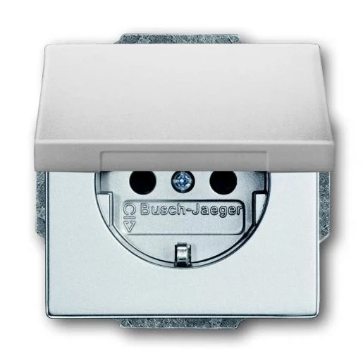 Beste Prijs Busch-Jaeger 20 EUK-83 1-voudige wandcontactdoos met randaarde en klapdeksel Aluzilver