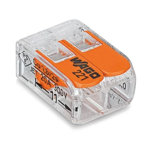 Gecertificeerd Wago 221-412 lasklem 2P met hendel transparant 100st.
