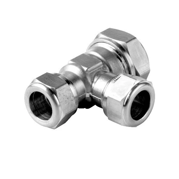 VSH Super Knel t-stuk 22 x 15 x 15 messing vernikkeld Tijdelijk Beschikbaar
