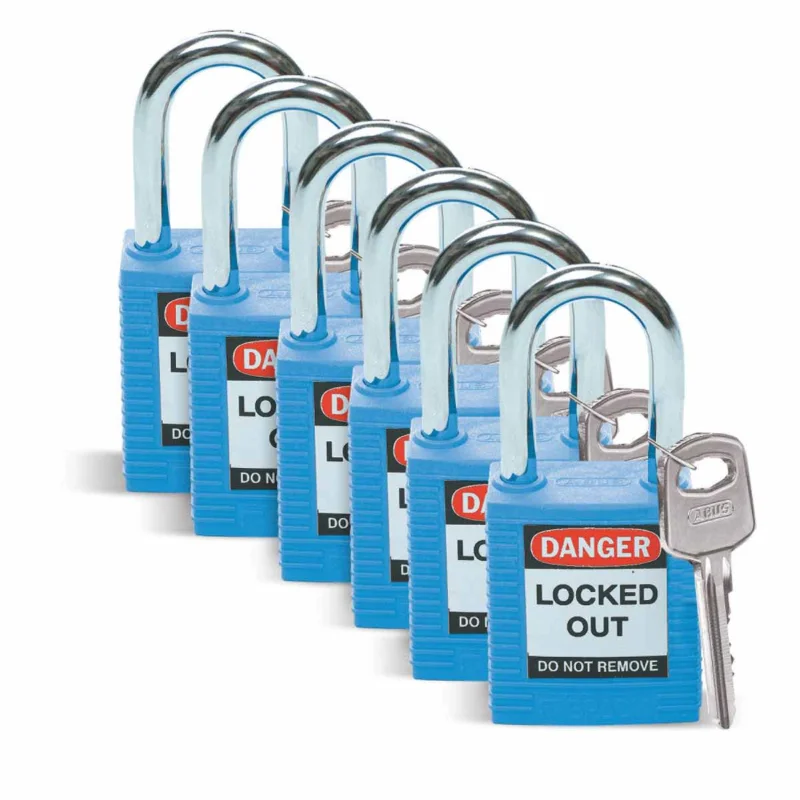 Shop Nu Brady - Hangsloten - Brady-veiligheidshangsloten - SFTY PADLOCK STEEL 38MM SHA BLUE 6/PAC - 051344 - 86051344