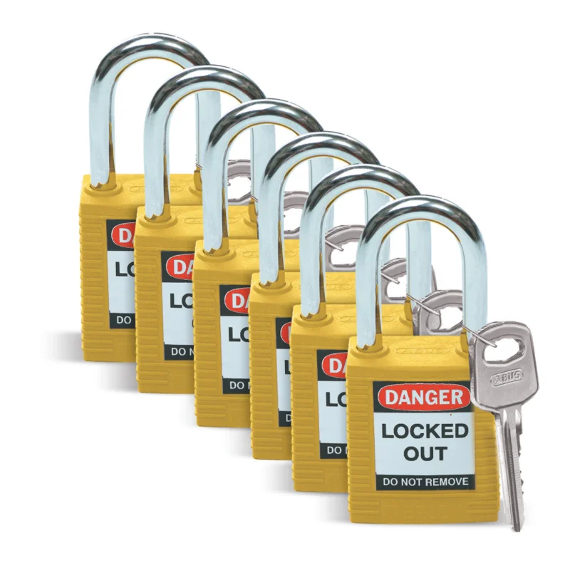 Brady - Hangsloten - Brady-veiligheidshangsloten - SFTY PADLOCK STEEL 38MM SHA YELLOW 6/PAC - 051346 - 86051346 Populair
