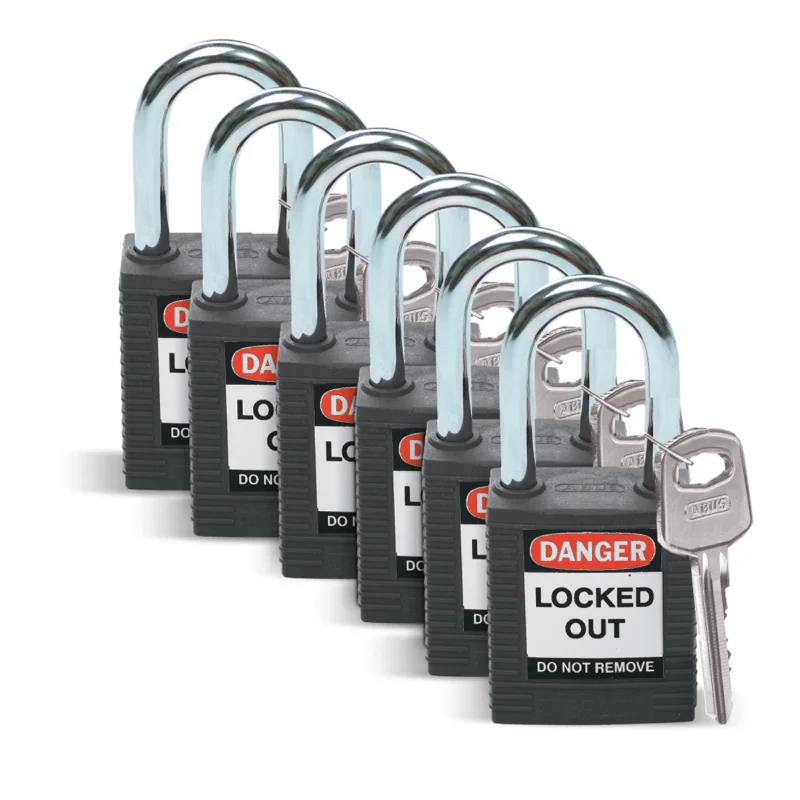 Brady - Hangsloten - Brady-veiligheidshangsloten - SFTY PADLOCK STEEL 38MM SHA BLACK 6/PAC - 051353 - 86051353 Op = Op