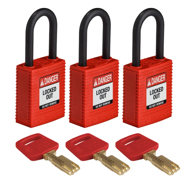 Brady - Hangsloten - SafeKey-hangsloten – nylon - NYL-RED-38PL-KA3PK - 150291 - 86150291 Finale Uitverkoop