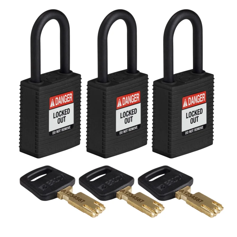 Brady - Hangsloten - SafeKey-hangsloten – nylon - NYL-BLK-38PL-KA3PK - 150315 - 86150315 Direct Beschikbaar