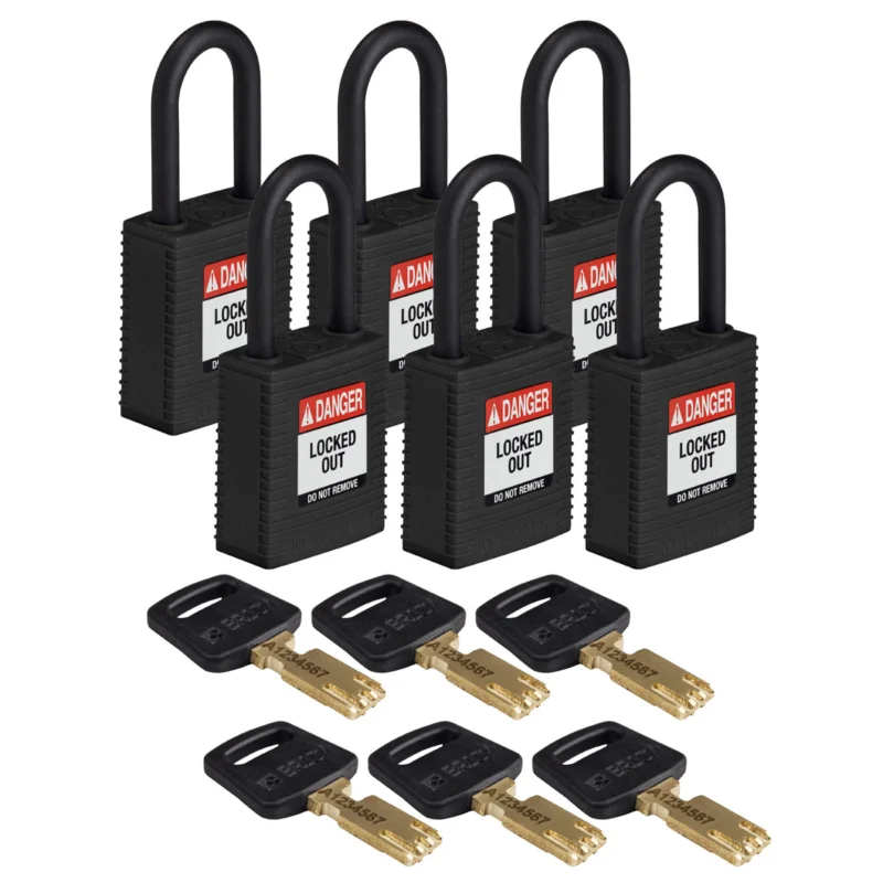 Brady - Hangsloten - SafeKey-hangsloten – nylon - NYL-BLK-38PL-KD6PK - 150351 - 86150351 Finale Uitverkoop