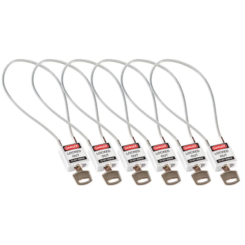 Betaalbaar Lockout Hangsloten - Compact Cable Padlock White 40cm KA/6PK